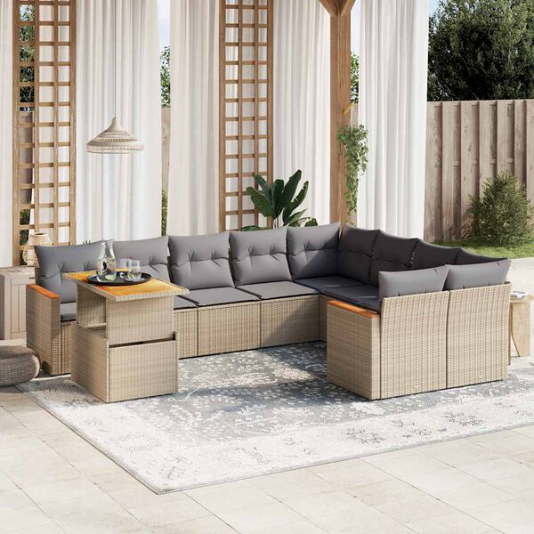 vidaXL Salon de jardin avec coussins 10 pcs beige r&eacute;sine tress&eacute;e