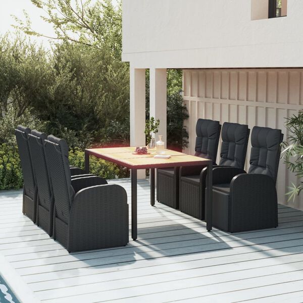 vidaXL Ensemble &agrave; manger de jardin coussins 7pcs Noir R&eacute;sine tress&eacute;e