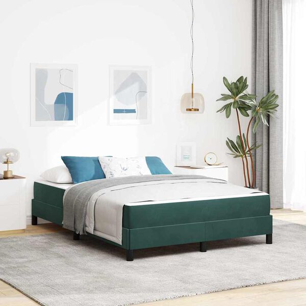 vidaXL Lit &agrave; ressorts avec matelas Vert fonc&eacute; 140 x 190 cm tissu