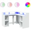 vidaXL Bureau avec lumi&egrave;res LED blanc 130x130x91 cm bois d'ing&eacute;nierie