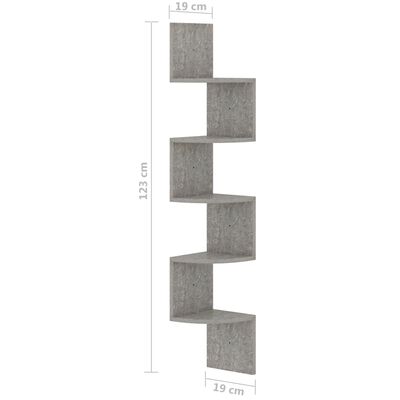 vidaXL Étagère d'angle murale gris béton 19x19x123cm bois d'ingénierie