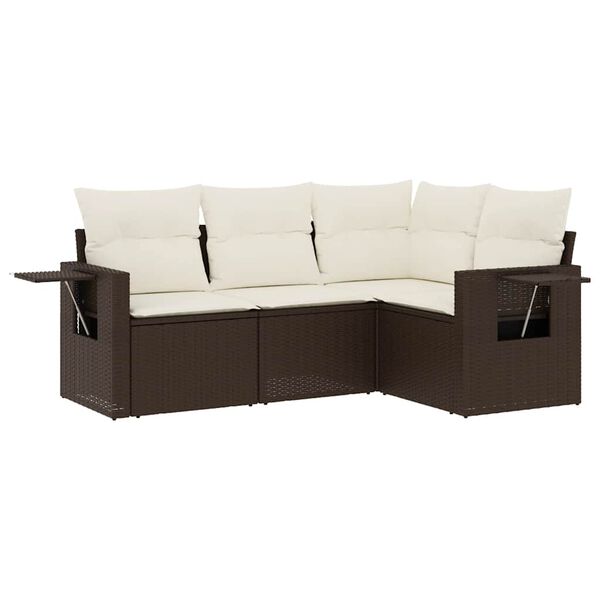 vidaXL Salon de jardin 4 pcs avec coussins marron r&eacute;sine tress&eacute;e