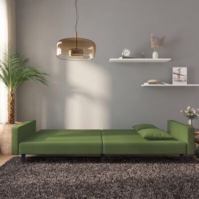 vidaXL Canapé-lit à 2 places avec deux oreillers Vert foncé Velours