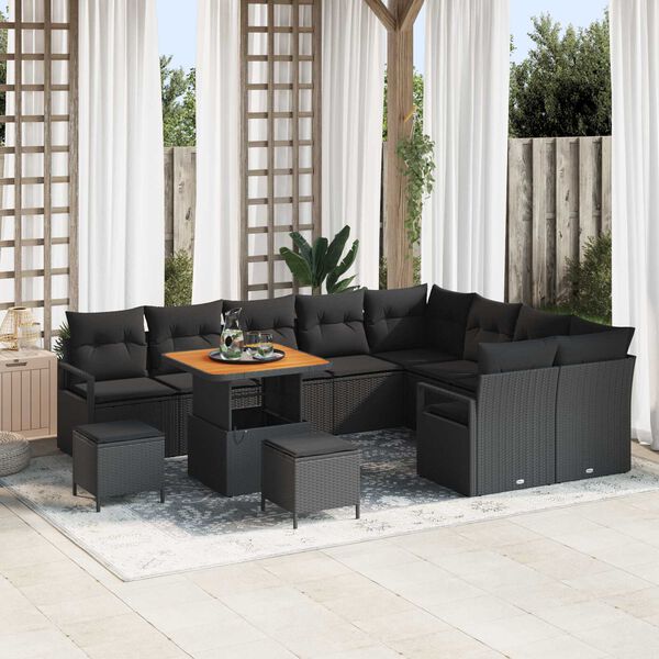 vidaXL Ensemble de canap&eacute; de jardin 12 pcs Noir 80 x 80 x 71 cm