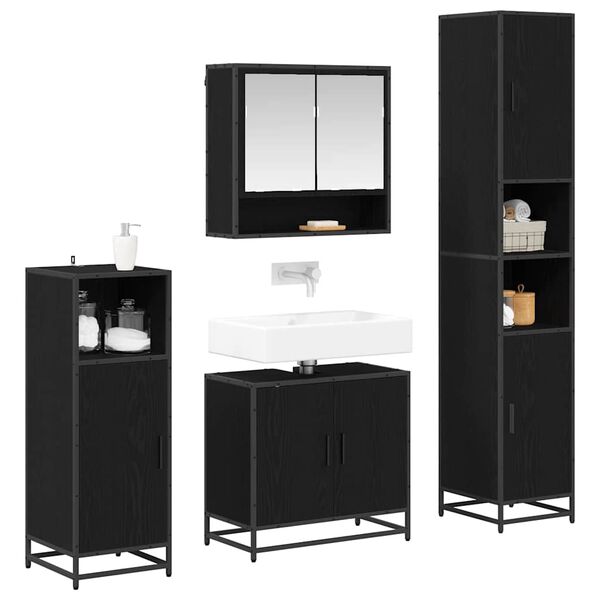 vidaXL Ensemble de mobilier de salle de bain 4 pcs Ch&ecirc;ne noir