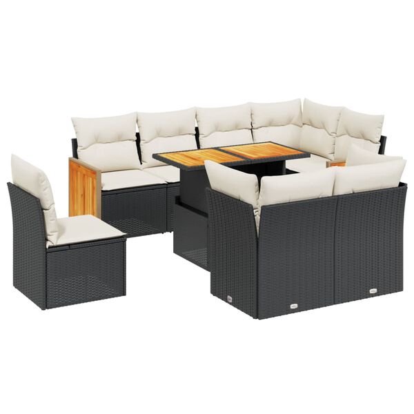 vidaXL Salon de jardin 9 pcs avec coussins noir r&eacute;sine tress&eacute;e