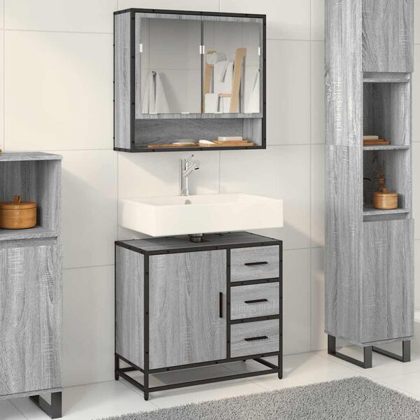 vidaXL Armoire de lavabo de salle de bain sonoma gris 65x33x60 cm