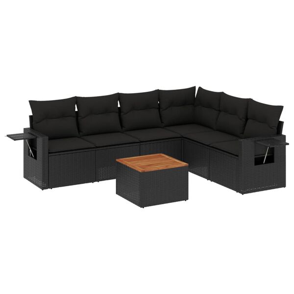 vidaXL Salon de jardin 7 pcs avec coussins noir r&eacute;sine tress&eacute;e