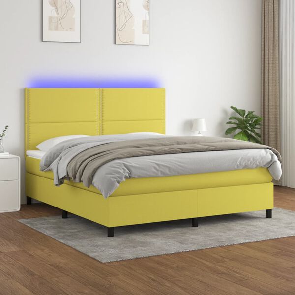 vidaXL Sommier &agrave; lattes de lit et matelas et LED Vert 180x200 cm Tissu