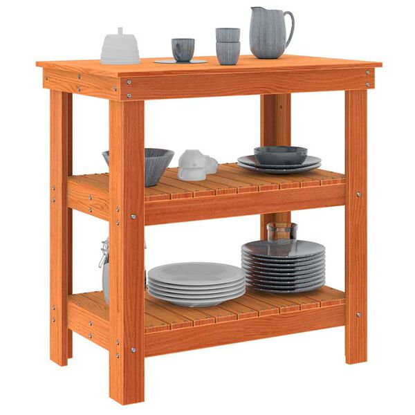 vidaXL &Eacute;tabli avec &eacute;tag&egrave;re Brun cire 78,5 x 50 x 80 cm Pin massif