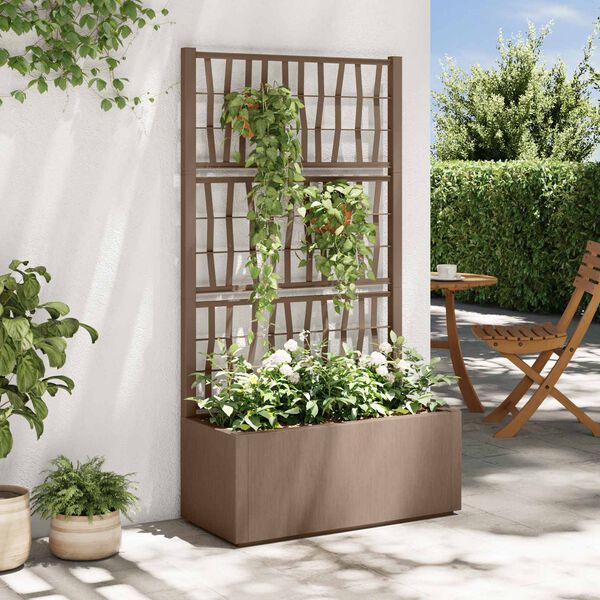vidaXL Bac &agrave; fleurs avec Treillis Marron 80 x 36 x 140 cm PP