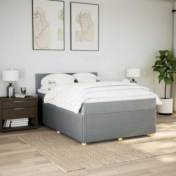 vidaXL Sommier &agrave; lattes de lit avec matelas Gris clair 160x200cm Tissu