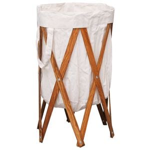 vidaXL Panier &agrave; linge pliable Cr&egrave;me Bois et tissu
