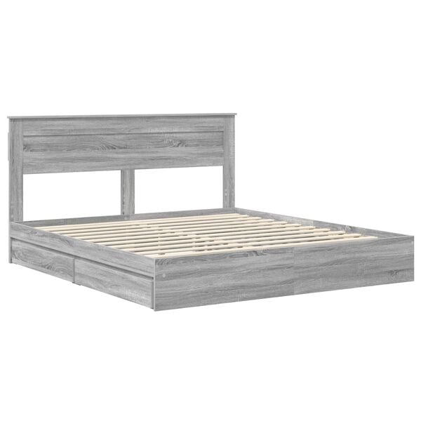 vidaXL Lit de Rangement Gris Sonoma 180 x 200 cm Bois d'ing&eacute;nierie