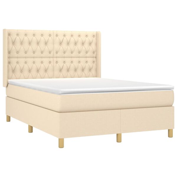 vidaXL Sommier &agrave; lattes de lit avec matelas Cr&egrave;me 140x190 cm Tissu