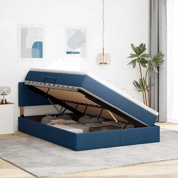 vidaXL Lit avec rangement et matelas avec matelas Bleu 140 x 190 cm