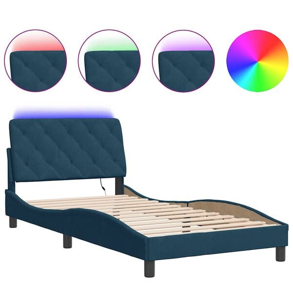 vidaXL Cadre de lit avec LED sans matelas bleu 100x200 cm velours