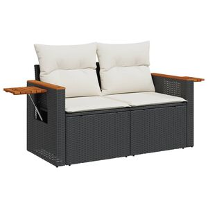 vidaXL Canap&eacute; de jardin avec coussins 2 places noir r&eacute;sine tress&eacute;e