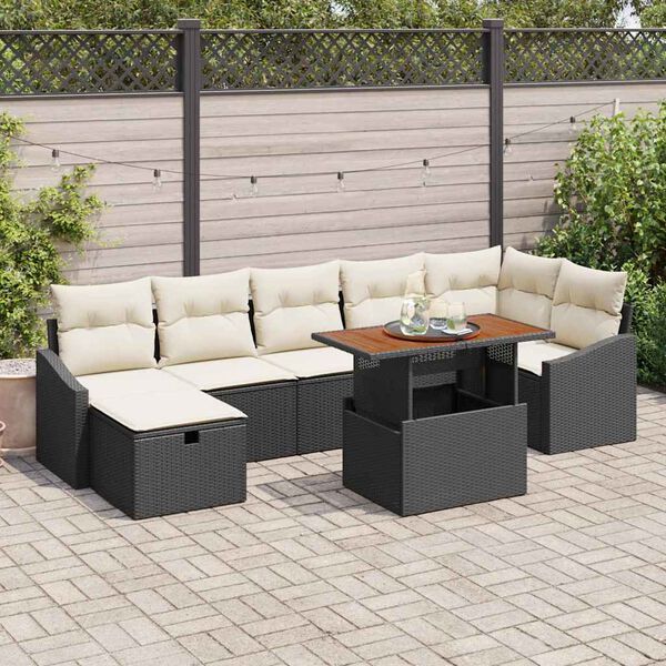 vidaXL Ensemble de canap&eacute; de jardin avec coussin 8 pcs Noir Poly rotin
