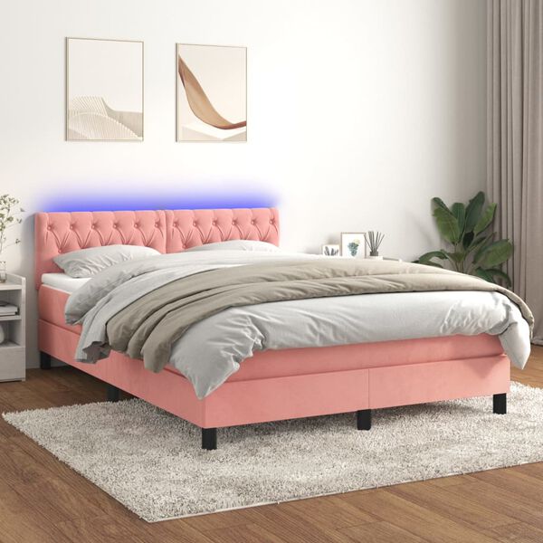 vidaXL Sommier &agrave; lattes de lit avec matelas et LED Rose 140x200 cm