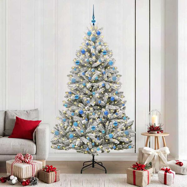 vidaXL Sapin de No&euml;l artificiel Vert et blanc 210 cm PVC et m&eacute;tal