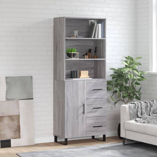 vidaXL Buffet haut Sonoma gris 69,5x34x180 cm Bois d'ing&eacute;nierie