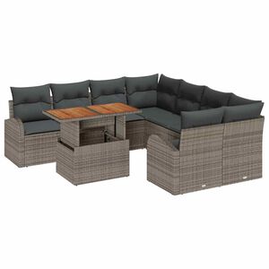 vidaXL Ensemble de canap&eacute; de jardin avec coussin 9 pcs Gris