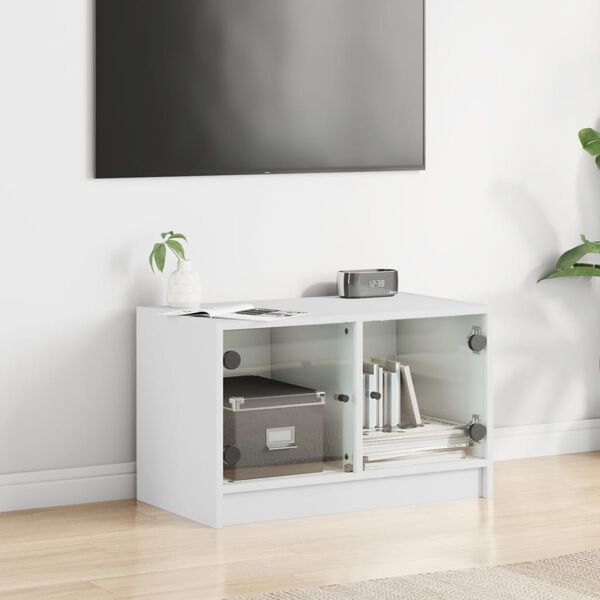 vidaXL Meuble TV avec portes en verre blanc 68x37x42 cm