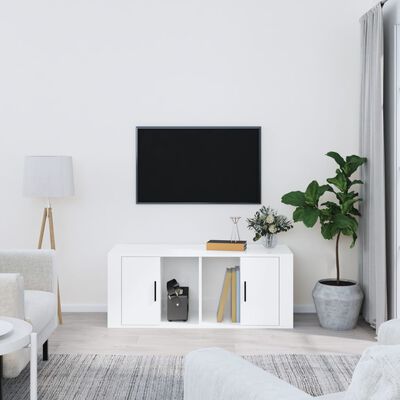vidaXL Meuble TV Blanc brillant 100x35x40 cm Bois d'ingénierie