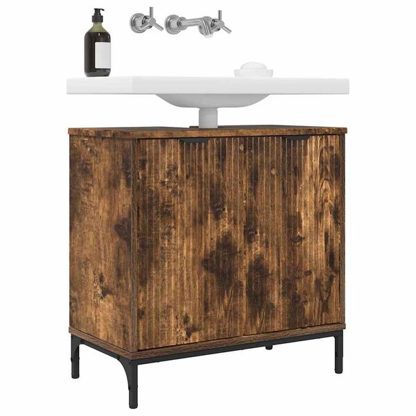 vidaXL Meuble de Lavabo de Salle de Bain avec stockage Ch&ecirc;ne fum&eacute;