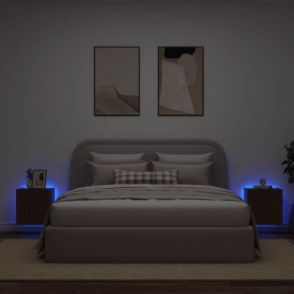 vidaXL Meubles TV muraux lumi&egrave;res LED 2 pcs ch&ecirc;ne marron 40,5x35x40 cm