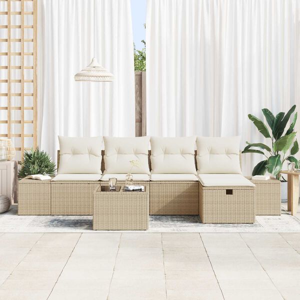 vidaXL Ensemble de canapé de jardin avec coussin 6 pcs Beige polyrotin