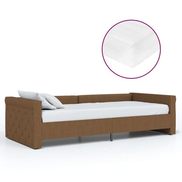 vidaXL Lit avec matelas et &eacute;clairage USB Marron Tissu 90x200 cm