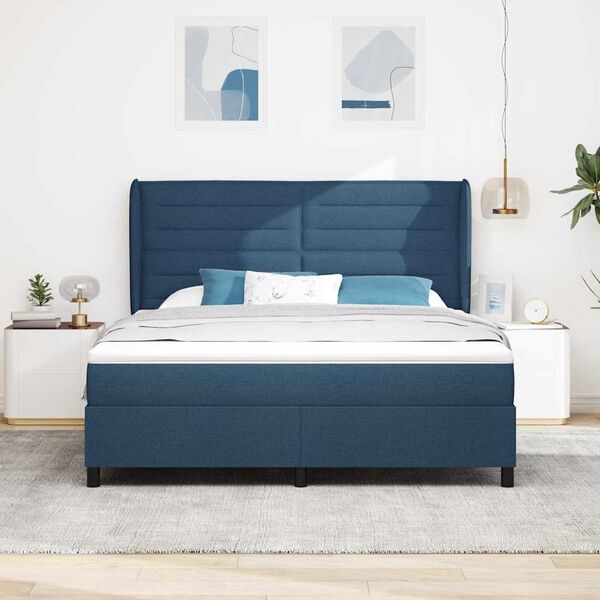 vidaXL Lit &agrave; ressorts avec matelas Bleu 180 x 200 cm tissu