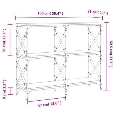 vidaXL Table console chêne marron 100x28x80,5 cm bois d'ingénierie