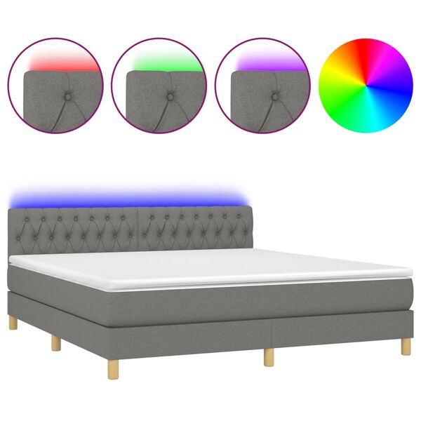 vidaXL Sommier &agrave; lattes de lit et matelas et LED Gris fonc&eacute; 160x200 cm