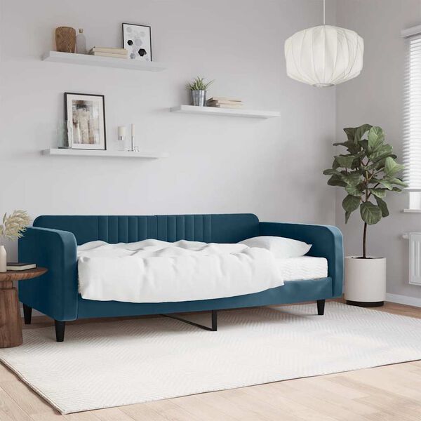 vidaXL Lit de jour avec matelas bleu 100x200 cm velours