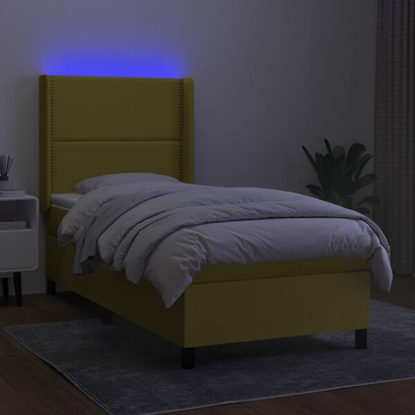 vidaXL Sommier &agrave; lattes de lit matelas LED Vert 90x190 cm Tissu