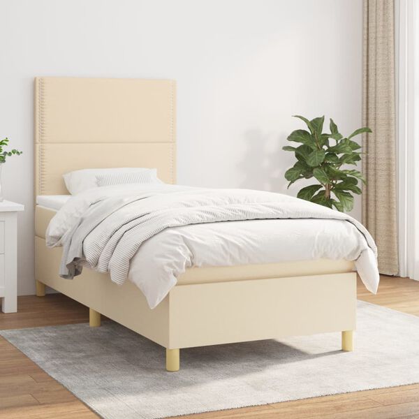 vidaXL Sommier &agrave; lattes de lit avec matelas Cr&egrave;me 90x200 cm Tissu