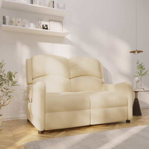 vidaXL Fauteuil de massage inclinable à 2 places crème tissu