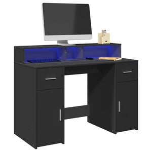 vidaXL Bureau avec lumi&egrave;res LED noir 120x55x91 cm bois d'ing&eacute;nierie