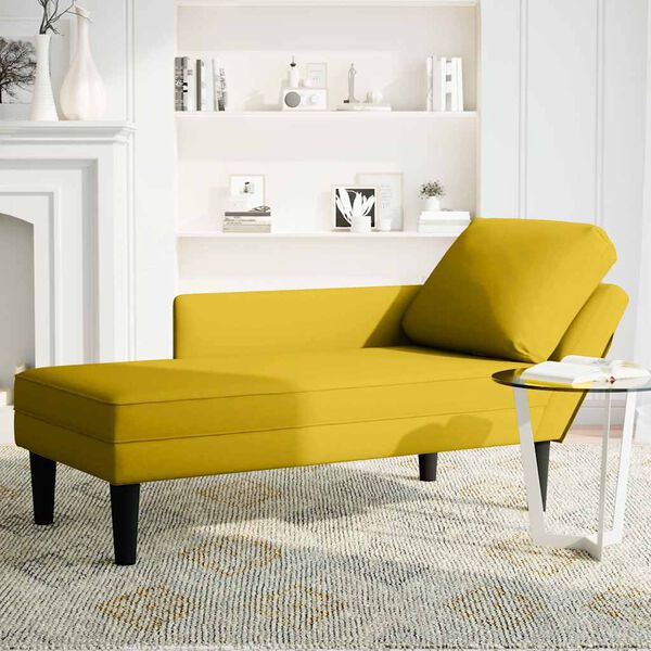 vidaXL Fauteuil long avec coussin et accoudoir droit jaune velours