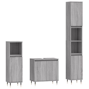 vidaXL Ensemble d'armoires de salle de bain 3 pcs sonoma gris