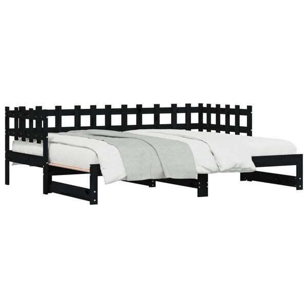 vidaXL Lit coulissant sans matelas noir 2x(90x190) cm Bois massif