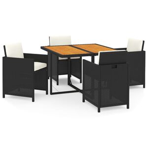 vidaXL Ensemble &agrave; d&icirc;ner de jardin avec coussins 5 pcs poly rotin noir