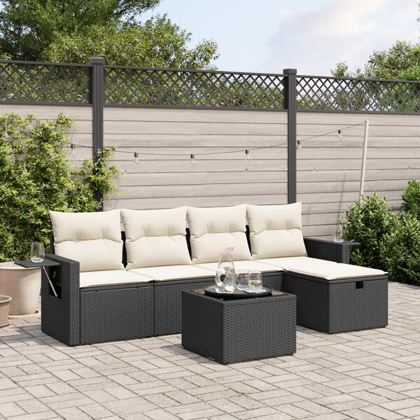 vidaXL Salon de jardin 6 pcs avec coussins noir r&eacute;sine tress&eacute;e