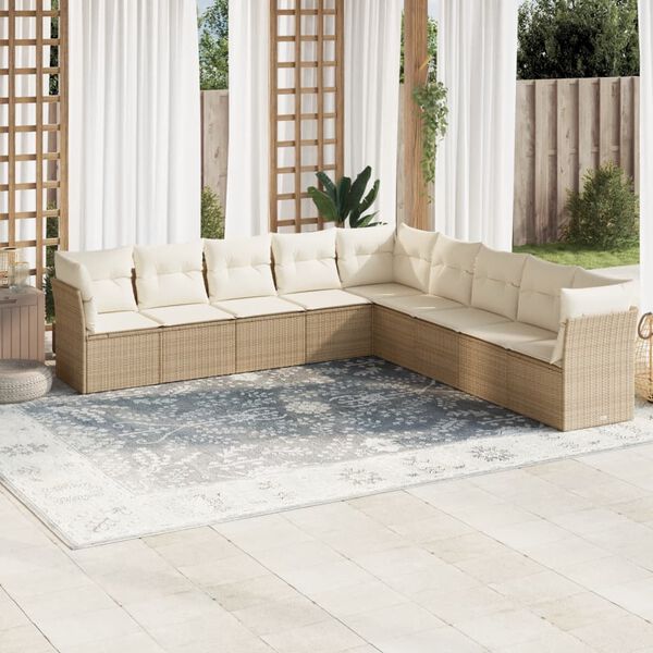 vidaXL Salon de jardin avec coussins 9 pcs beige r&eacute;sine tress&eacute;e