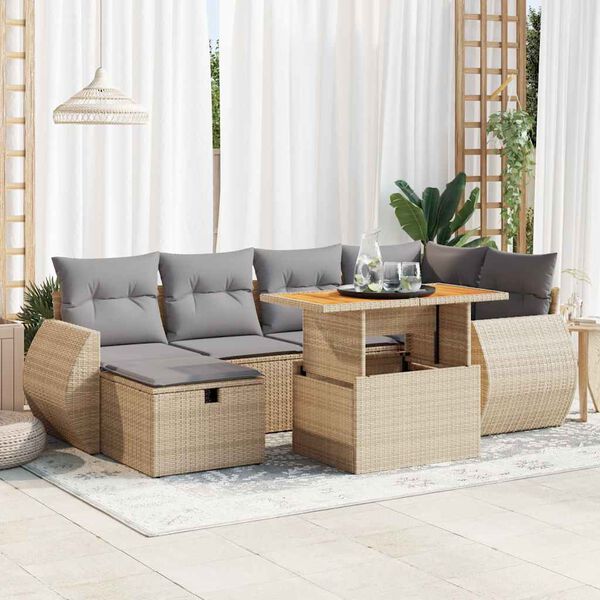 vidaXL Salon de jardin avec coussins 8 pcs beige r&eacute;sine tress&eacute;e acacia