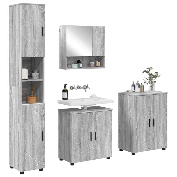 vidaXL Ensemble de mobilier de salle de bain 4 pcs Gris Sonoma