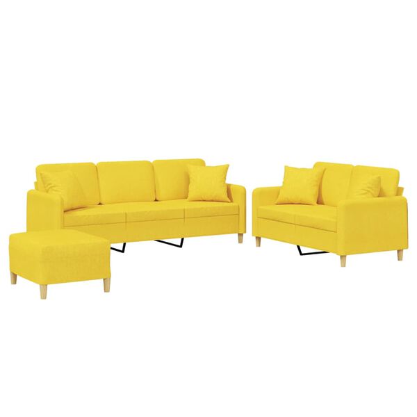 vidaXL Ensemble de canap&eacute;s 3 pcs avec coussins jaune clair tissu